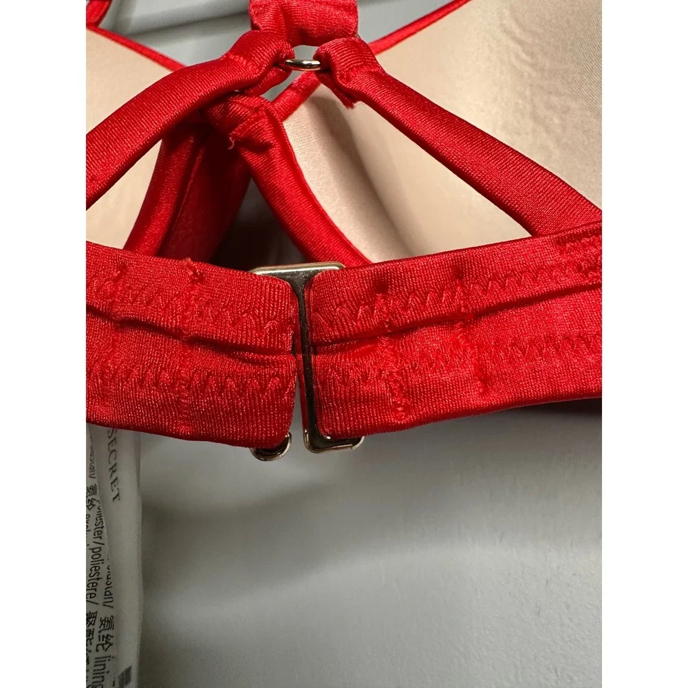 Victoria's Secret Red Rhinestone Strap Push Up‎ Bra Bikini Swim Top 36B